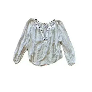 NWT Women's Free People Boho Chic White Peasant Blouse Eyelet Details Size XS